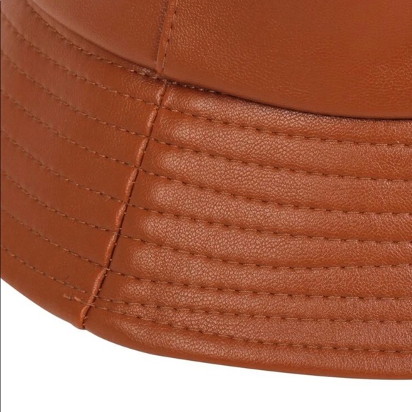 Solid PU Leather Brown Bucket Hat - Picture 3 of 3
